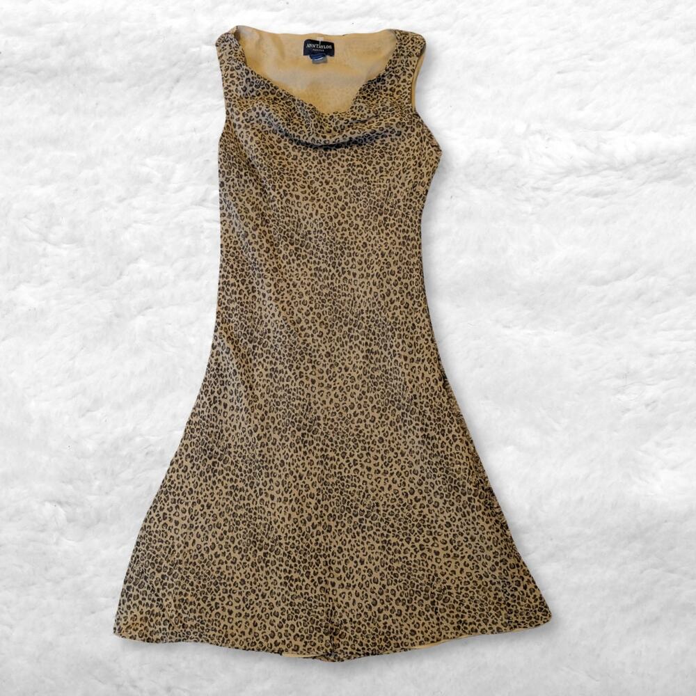 vintage y2k ann taylor silk leopard print cowl neck slip dress